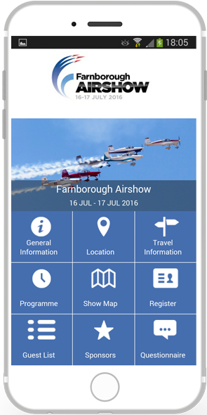 Een foto van de Farnborough Airshow event website
